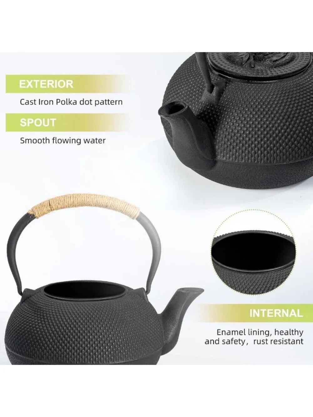 Elegant Cast Iron Teapot with Stainless Steel Infuser - 30 oz, Stovetop Safe